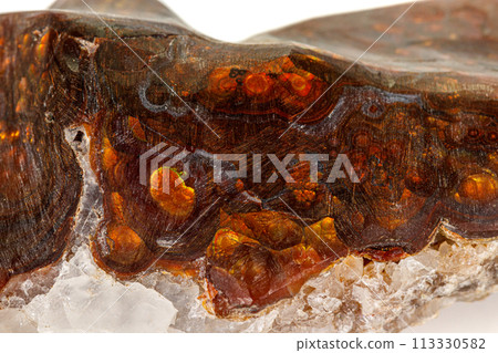Macro Opal mineral stone in rock on white background Macro Opal mineral stone in rock on white background 113330582