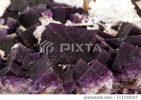 Macro stone mineral Fluorite on a white background 113330587