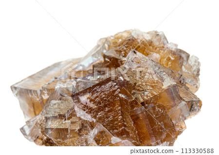 Macro stone mineral Fluorite on a white background 113330588