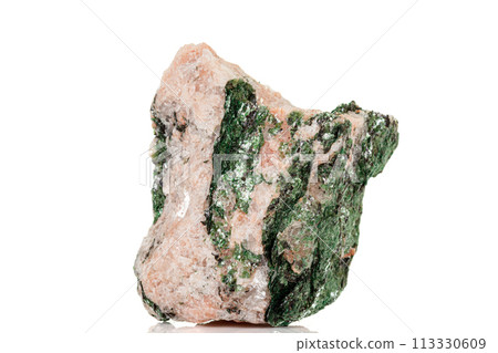 Macro mineral stone Fuchsite on a white background Macro mineral stone Fuchsite on a white background 113330609