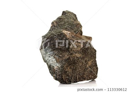 Macro of a mineral stone Vesuvianite on a white background Macro of a mineral stone Vesuvianite on a white background 113330612