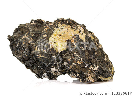 Macro of a mineral stone Vesuvianite on a white background 113330617