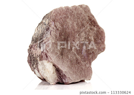 Macro stone Lepidolite mineral on white background Macro stone Lepidolite mineral on white background 113330624