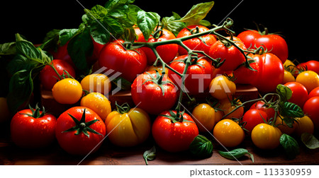 Lots of ripe red fresh tomatoes, eco products - AI generated image 113330959