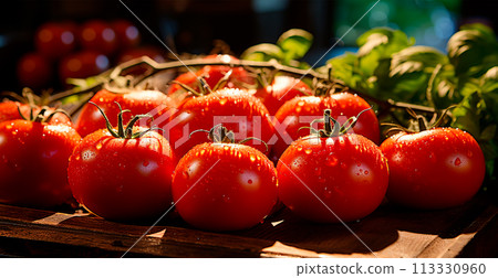 Lots of ripe red fresh tomatoes, eco products - AI generated image 113330960