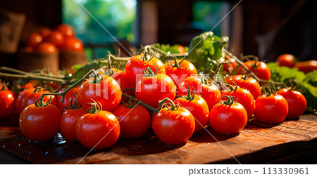 Lots of ripe red fresh tomatoes, eco products - AI generated image 113330961