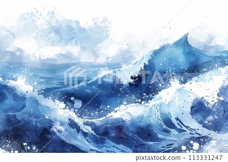 Abstract watercolor background. Digital art painting. Blue watercolor stains. 113331247
