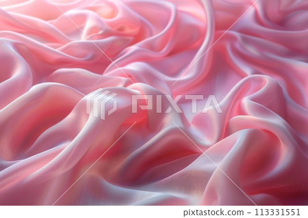 pink satin fabric background texture with wave pattern and copy space 113331551