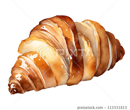 Watercolor and painting croissant bread. Homemade dessert bakery Illustration isolated on white background 113331813