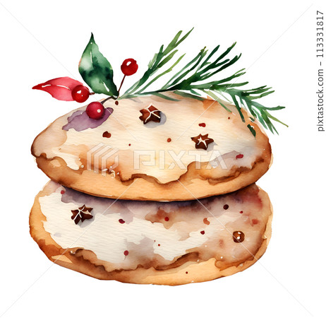 Watercolor and painting Gingerbread cookies. Christmas dessert bakery Illustration isolated on white background Watercolor and painting Gingerbread cookies. Christmas dessert bakery Illustration isolated on white background 113331817