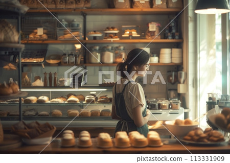 Young girl businesswoman baker in her bakery store, small business 113331909