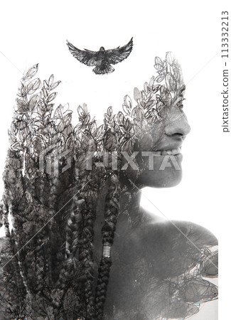 An artistic paintography double exposure female portrait An artistic paintography double exposure female portrait 113332213