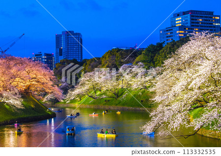 日本東京城市景觀,櫻花盛開。燈火通明的千鳥淵,擠滿了船隻… = 2020 年 4 月 7 日 日本東京城市景觀,櫻花盛開。燈火通明的千鳥淵,擠滿了船隻… = 2020 年 4 月 7 日 113332535