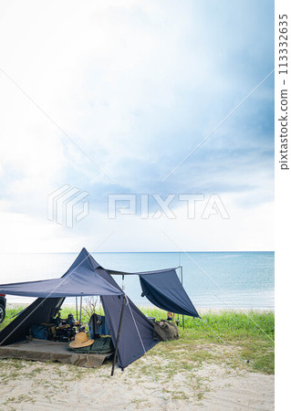 Camping scenery Black tent Sky Ocean Horizon Black tent Solo camping Camping scenery Black tent Sky Ocean Horizon Black tent Solo camping 113332635