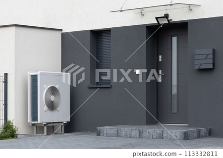 Modern Home with Heat Pump. 113332811