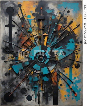 Abstract Art, Capturing the Essence of Industrial Destruction through Deep Colors, Generative AI 113332993