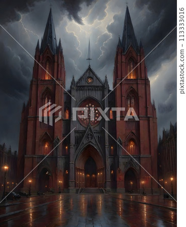 Majestic Gothic Cathedral Standing Tall Against a Cloudy Sky, Medieval Architectural Brilliance, Generative AI Majestic Gothic Cathedral Standing Tall Against a Cloudy Sky, Medieval Architectural Brilliance, Generative AI 113333016