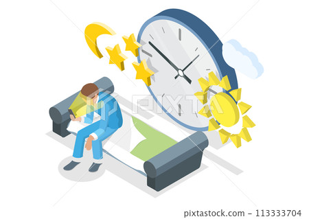 3D Isometric Flat  Conceptual Illustration of Screen Time 113333704