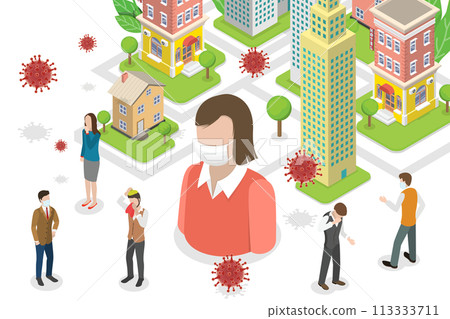 3D Isometric Flat  Conceptual Illustration of Epidemic 113333711