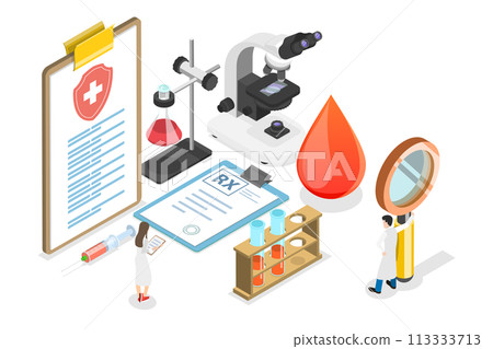 3D Isometric Flat  Conceptual Illustration of Laboratory Tests 113333713