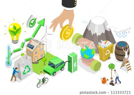 3D Isometric Flat Conceptual Illustration of Green Investments 3D Isometric Flat Conceptual Illustration of Green Investments 113333721
