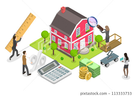 3D Isometric Flat Conceptual Illustration of Real Estate Valuation 3D Isometric Flat Conceptual Illustration of Real Estate Valuation 113333733