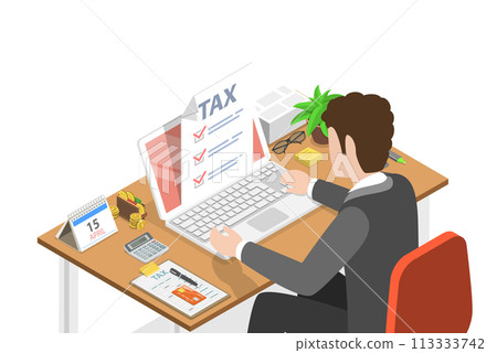 3D Isometric Flat  Conceptual Illustration of Tax 113333742