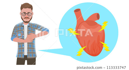 3D Flat  Conceptual Illustration of Heart Attack Symptoms 113333747