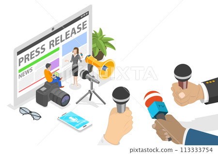 3D Isometric Flat Conceptual Illustration of Press Release 3D Isometric Flat Conceptual Illustration of Press Release 113333754