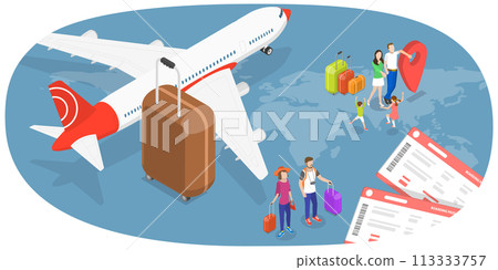3D Isometric Flat Conceptual Illustration of Airplane Trip 3D Isometric Flat Conceptual Illustration of Airplane Trip 113333757