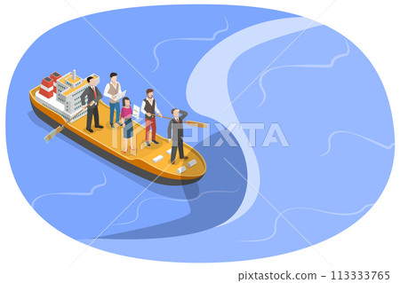 3D Isometric Flat  Conceptual Illustration of Teamwork and Leadership 113333765