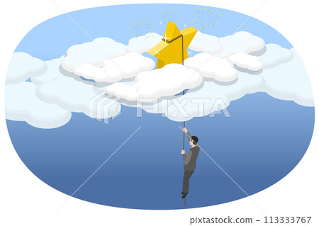 3D Isometric Flat  Conceptual Illustration of Effort To Achieve Goal 113333767