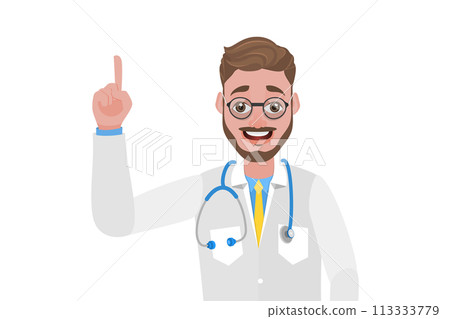 Flat  Conceptual Illustration of Happy Smiling Male Doctor 113333779