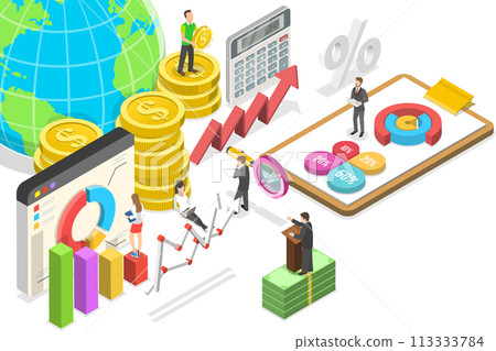 3D Isometric Flat  Conceptual Illustration of Macroeconomics 3D Isometric Flat  Conceptual Illustration of Macroeconomics 113333784