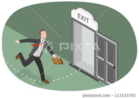 3D Isometric Flat Conceptual Illustration of Emergency Escape and Evacuation 3D Isometric Flat Conceptual Illustration of Emergency Escape and Evacuation 113333785