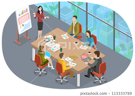 3D Isometric Flat  Conceptual Illustration of Boardroom 113333789