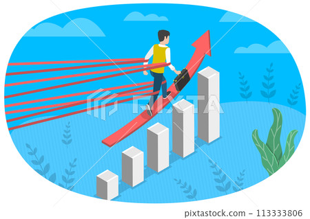 3D Isometric Flat  Conceptual Illustration of Business Obstacles 113333806