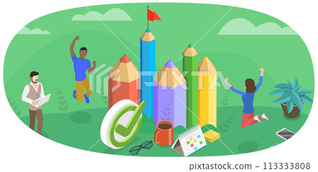 3D Isometric Flat  Conceptual Illustration of Creative Accomplishment 113333808