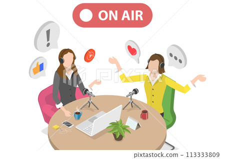 3D Isometric Flat Conceptual Illustration of Podcast Recording 3D Isometric Flat Conceptual Illustration of Podcast Recording 113333809