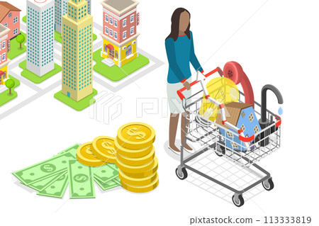 3D Isometric Flat  Conceptual Illustration of Cost Of Living 113333819