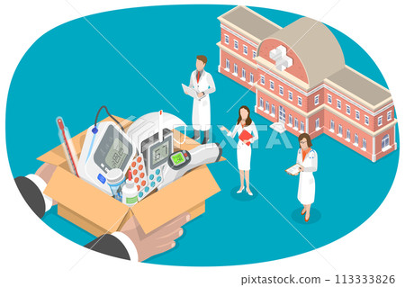 3D Isometric Flat  Conceptual Illustration of Medical Donations 113333826