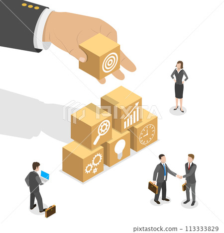 3D Isometric Flat  Conceptual Illustration of Business Efficiency Goals 113333829