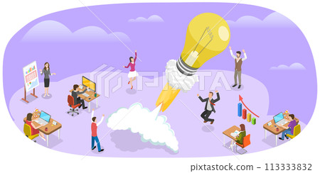 3D Isometric Flat  Conceptual Illustration of Startup Idea 113333832