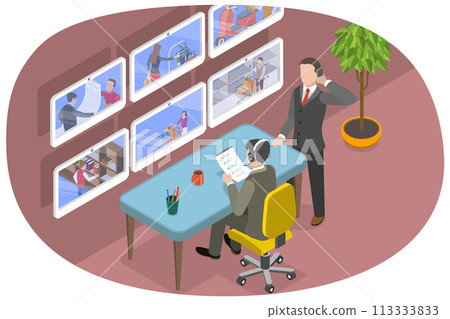 3D Isometric Flat  Conceptual Illustration of Security Surveillance 113333833