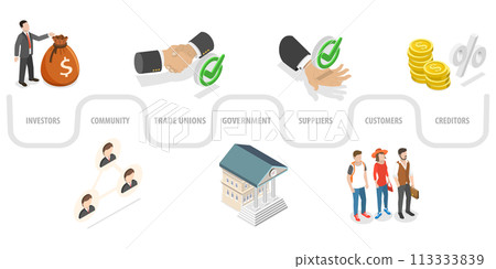 3D Isometric Flat Conceptual Illustration of Stakeholder 3D Isometric Flat Conceptual Illustration of Stakeholder 113333839