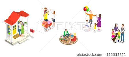 3D Isometric Flat Conceptual Illustration of Happy Family Set 3D Isometric Flat Conceptual Illustration of Happy Family Set 113333851