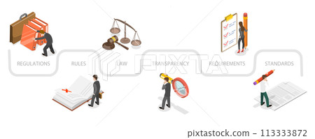 3D Isometric Flat Conceptual Illustration of Regualatory Complience 3D Isometric Flat Conceptual Illustration of Regualatory Complience 113333872