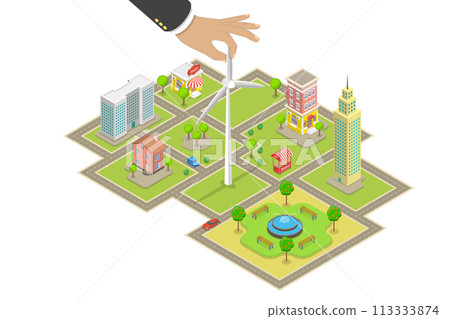 3D Isometric Flat  Conceptual Illustration of Green Infrastructure 113333874
