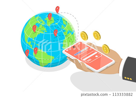 3D Isometric Flat Conceptual Illustration of Money Transfer 3D Isometric Flat Conceptual Illustration of Money Transfer 113333882