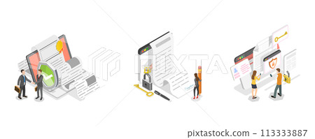 3D Isometric Flat  Conceptual Illustration of Cyber Security 113333887